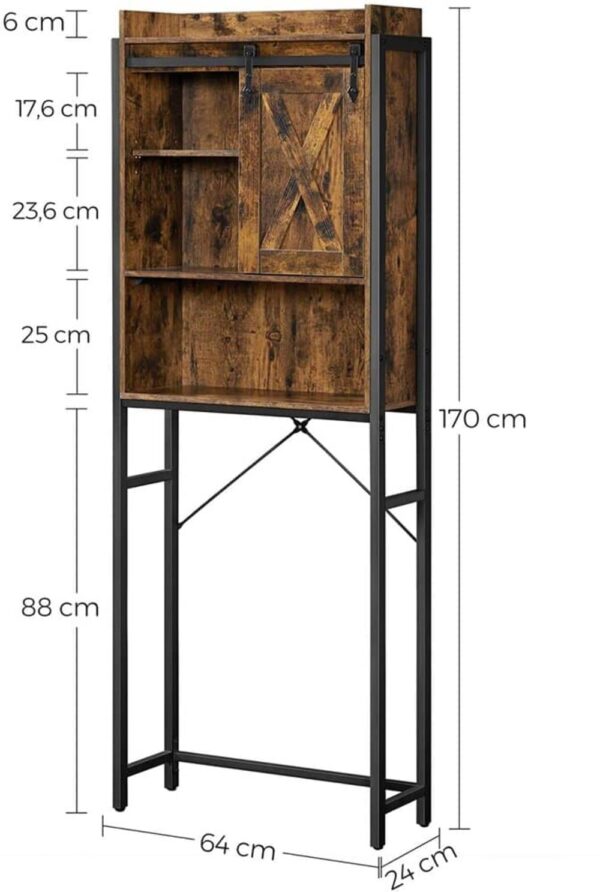 VASAGEL Badregal mit Schrank, Stahlgestell, einfache Montage, Industrie‑Design, 64 x 24 x 171 cm