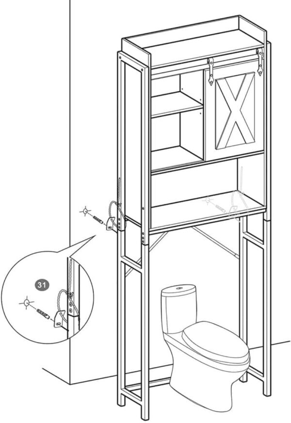 VASAGEL Badregal mit Schrank, Stahlgestell, einfache Montage, Industrie‑Design, 64 x 24 x 171 cm