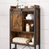 VASAGEL Badregal mit Schrank, Stahlgestell, einfache Montage, Industrie‑Design, 64 x 24 x 171 cm