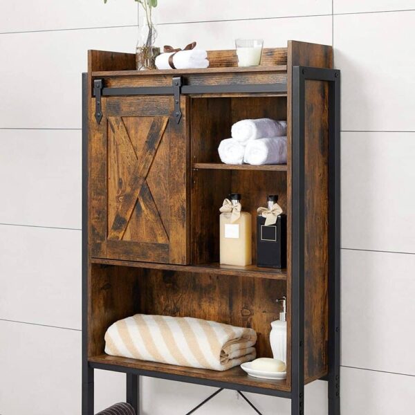 VASAGEL Badregal mit Schrank, Stahlgestell, einfache Montage, Industrie‑Design, 64 x 24 x 171 cm