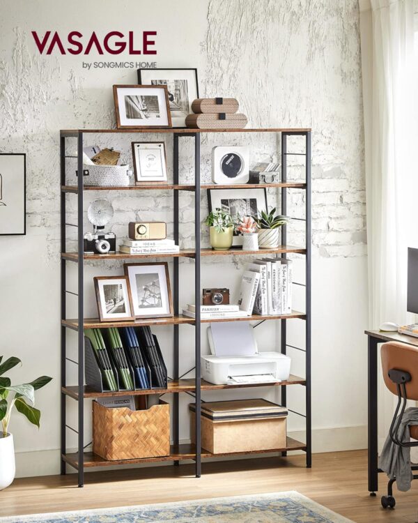 VASAGLE Bücherregal 6‑Ebenen Industrie‑Design 30×120×170 cm vintagebraun‑tintenschwarz
