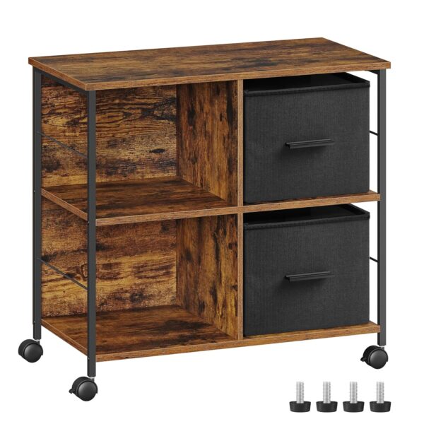 VASAGLE Aktenschrank 2 Stoffschubladen offene Ablagen vintagebraun‑tintenschwarz A4‑Kompatibel