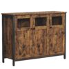 VASAGLE Sideboard Glastüren Stahlrahmen Industriestil Vintage Braun/Tintenschwarz