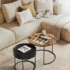 VASAGLE Couchtisch 2er‑Set runder Tisch versteckter Stauraum, Vintage‑Braun/Schwarz