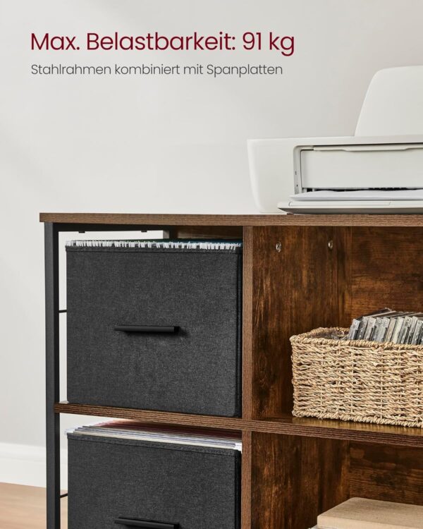 VASAGLE Aktenschrank 2 Stoffschubladen offene Ablagen vintagebraun‑tintenschwarz A4‑Kompatibel