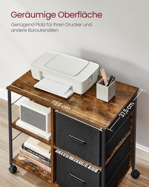 VASAGLE Aktenschrank 2 Stoffschubladen offene Ablagen vintagebraun‑tintenschwarz A4‑Kompatibel