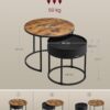 VASAGLE Couchtisch 2er‑Set runder Tisch versteckter Stauraum, Vintage‑Braun/Schwarz