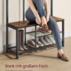 VASAGLE Garderobenständer Spiegel, Schuhbank, Haken – Vintage Braun/Schwarz, 36×98×185 cm