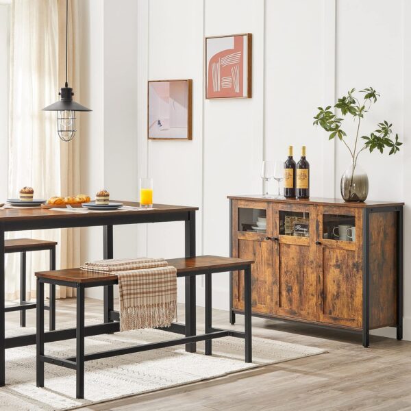 VASAGLE Sideboard Glastüren Stahlrahmen Industriestil Vintage Braun/Tintenschwarz