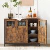 VASAGLE Sideboard Glastüren Stahlrahmen Industriestil Vintage Braun/Tintenschwarz