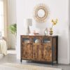 VASAGLE Sideboard Glastüren Stahlrahmen Industriestil Vintage Braun/Tintenschwarz