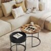 VASAGLE Couchtisch 2er‑Set runder Tisch versteckter Stauraum, Vintage‑Braun/Schwarz
