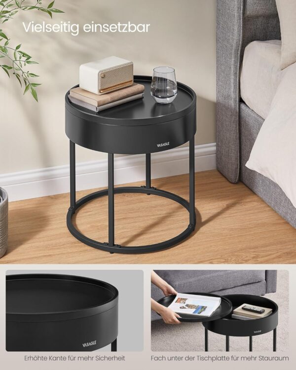 VASAGLE Couchtisch 2er‑Set runder Tisch versteckter Stauraum, Vintage‑Braun/Schwarz