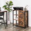 VASAGLE Aufbewahrungsmöbel Sideboard – 3 Regale, Türfach, Stahlrahmen, Industriestil, Braun/Schwarz