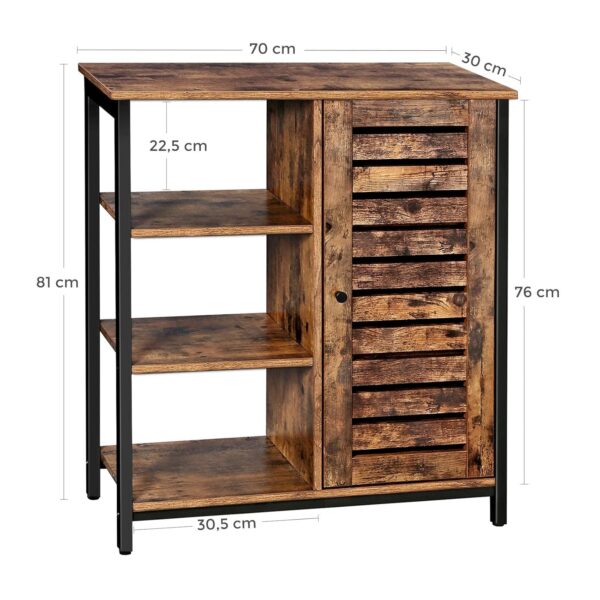 VASAGLE Aufbewahrungsmöbel Sideboard – 3 Regale, Türfach, Stahlrahmen, Industriestil, Braun/Schwarz