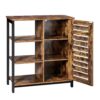 VASAGLE Aufbewahrungsmöbel Sideboard – 3 Regale, Türfach, Stahlrahmen, Industriestil, Braun/Schwarz