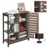 VASAGLE Aufbewahrungsmöbel Sideboard – 3 Regale, Türfach, Stahlrahmen, Industriestil, Braun/Schwarz