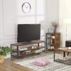 VASAGLE Aufbewahrungsmöbel Sideboard – 3 Regale, Türfach, Stahlrahmen, Industriestil, Braun/Schwarz