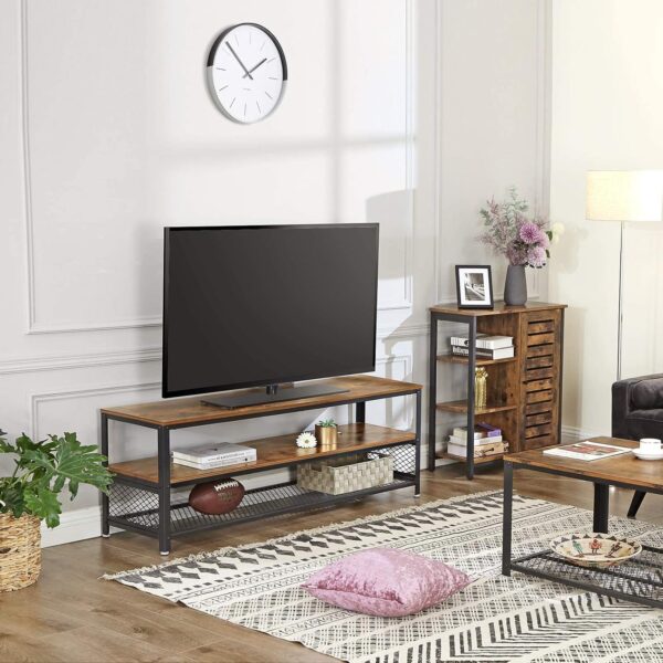 VASAGLE Aufbewahrungsmöbel Sideboard – 3 Regale, Türfach, Stahlrahmen, Industriestil, Braun/Schwarz