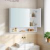 VASAGLE Badezimmerschrank 3‑Tür Spiegel verstellbare Ablagen, wolkenweiß 16,5 x 90 x 75 cm