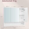 VASAGLE Badezimmerschrank 3‑Tür Spiegel verstellbare Ablagen, wolkenweiß 16,5 x 90 x 75 cm