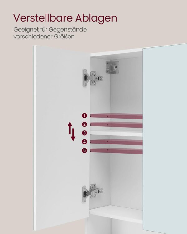 VASAGLE Badezimmerschrank 3‑Tür Spiegel verstellbare Ablagen, wolkenweiß 16,5 x 90 x 75 cm