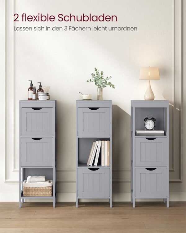 VASAGLE Badezimmerschrank freistehend 2 Schubladen + offenes Fach, modern Taubengrau