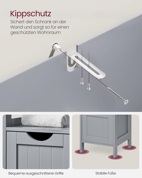VASAGLE Badezimmerschrank freistehend 2 Schubladen + offenes Fach, modern Taubengrau