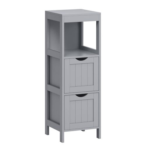 VASAGLE Badezimmerschrank freistehend 2 Schubladen + offenes Fach, modern Taubengrau
