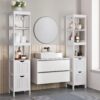 VASAGLE Badezimmerschrank 2 Schubladen, offene Fächer, freistehend, modern weiß