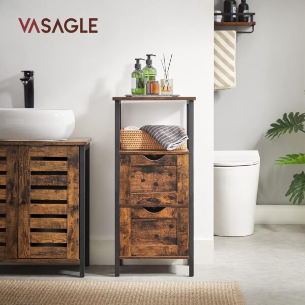 VASAGLE Badezimmerschrank 2 Schubladen + offenes Fach, vintagebraun-schwarz