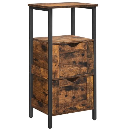 VASAGLE Badezimmerschrank 2 Schubladen + offenes Fach, vintagebraun-schwarz