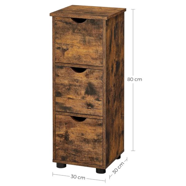 VASAGLE Badezimmerschrank 3‑fach Schubladen, 3 Ebenen, rustikales Design 30x30x80 cm