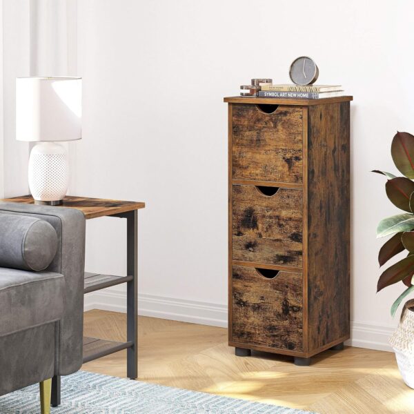 VASAGLE Badezimmerschrank 3‑fach Schubladen, 3 Ebenen, rustikales Design 30x30x80 cm