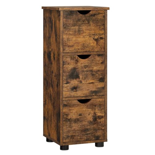 VASAGLE Badezimmerschrank 3‑fach Schubladen, 3 Ebenen, rustikales Design 30x30x80 cm