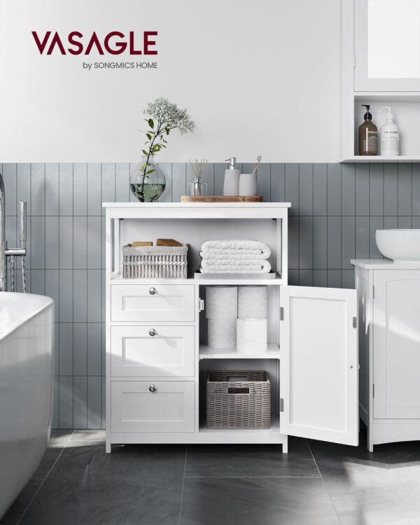 VASAGLE Badezimmerschrank 3 Schubladen + Tür, verstellbare Ablage, 30×60×80 cm