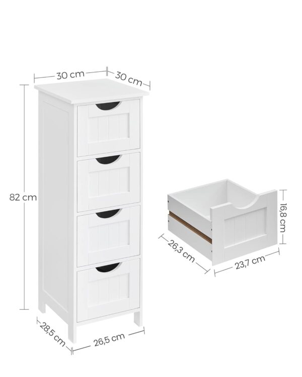 VASAGLE Badezimmerschrank 4‑Schubladen, kompakt 30×30×82 cm, modernes Weiß