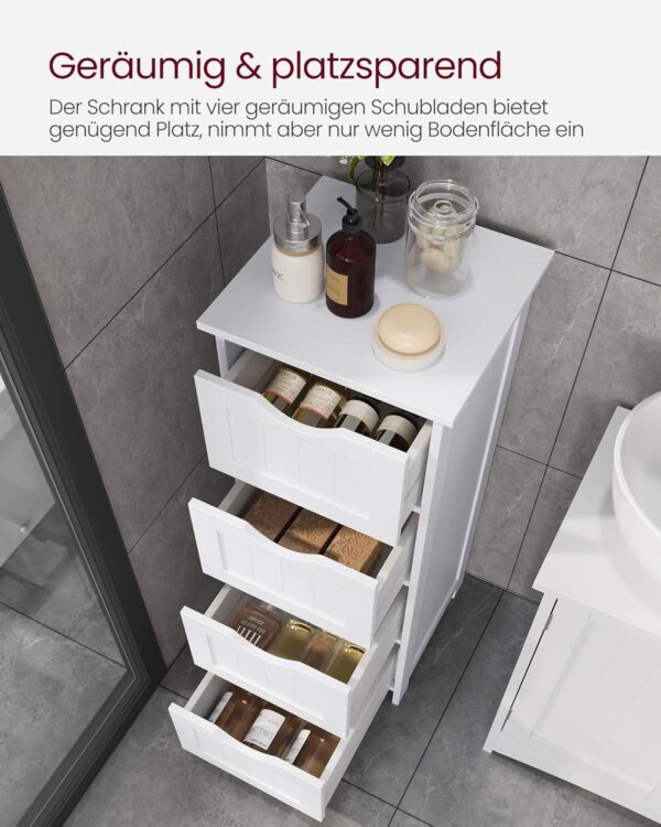 VASAGLE Badezimmerschrank 4‑Schubladen, kompakt 30×30×82 cm, modernes Weiß