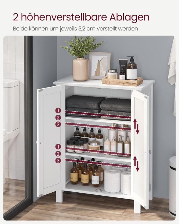 VASAGLE Badezimmerschrank freistehend 2 Türen, 2 verstellbare Regalböden, weiß BCB60W