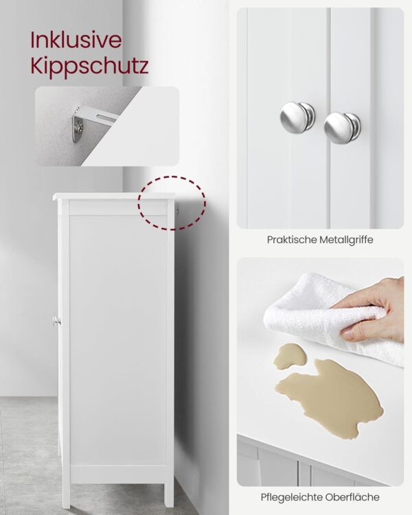 VASAGLE Badezimmerschrank freistehend 2 Türen, 2 verstellbare Regalböden, weiß BCB60W