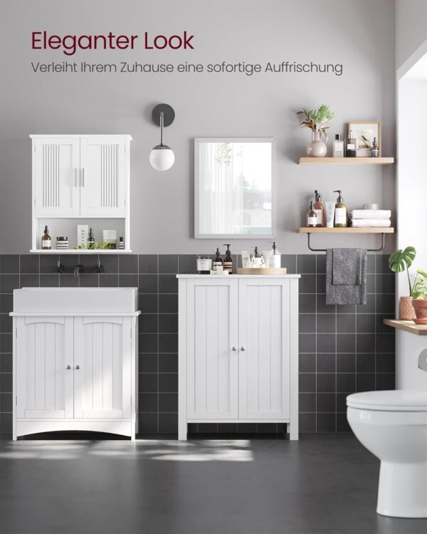 VASAGLE Badezimmerschrank freistehend 2 Türen, 2 verstellbare Regalböden, weiß BCB60W