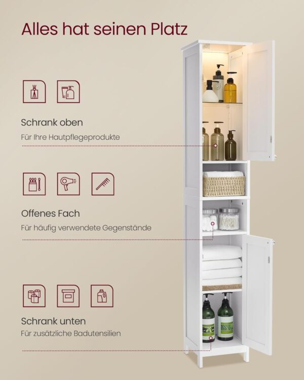 VASAGLE Badezimmerschrank mit Beleuchtung, verstellbaren Ablagen, schlank in wolkenweiß
