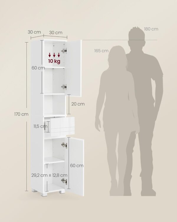 VASAGLE Badezimmerschrank mit Schublade, verstellbaren Ablagen, offenem Fach klassikweiß