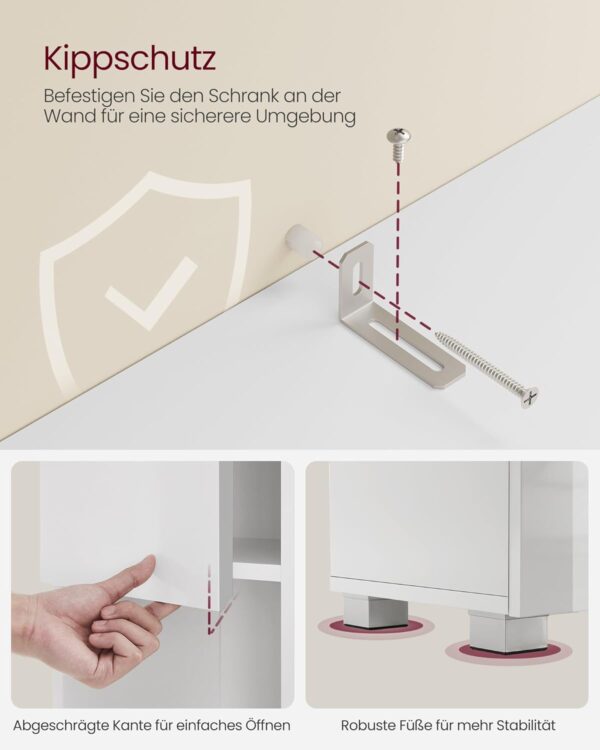 VASAGLE Badezimmerschrank mit Schublade, verstellbaren Ablagen, offenem Fach klassikweiß