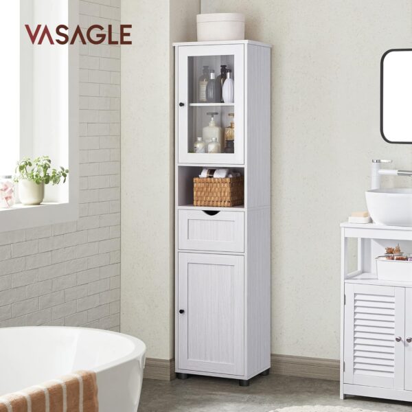 VASAGLE Badezimmerschrank schmal mit Glastür & höhenverstellbaren Ablagen