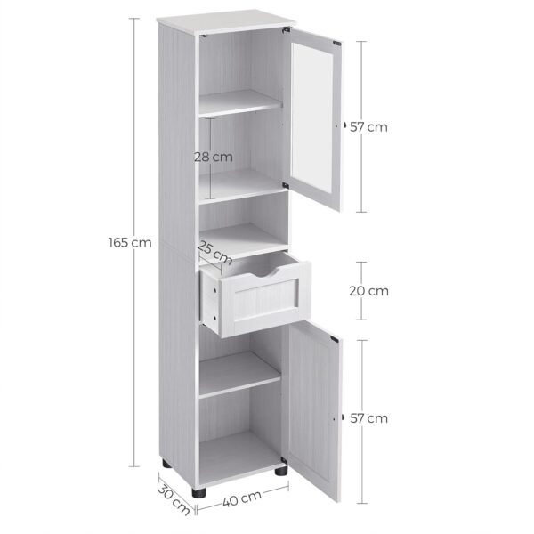 VASAGLE Badezimmerschrank schmal mit Glastür & höhenverstellbaren Ablagen