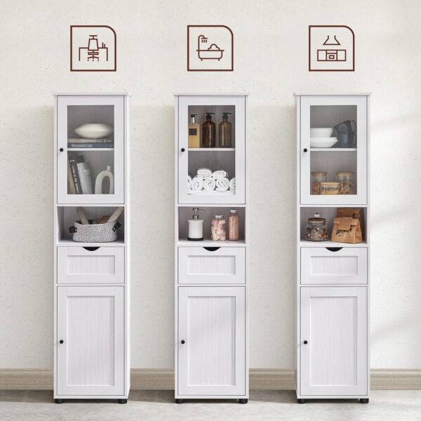 VASAGLE Badezimmerschrank schmal mit Glastür & höhenverstellbaren Ablagen