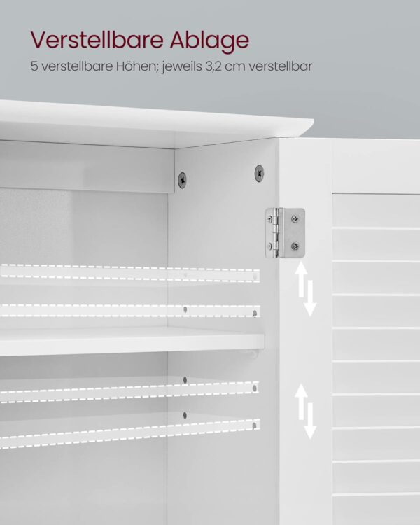 VASAGLE Badezimmerschrank verstellbarer Einlegeboden, Lamellentüren, offenes Fach
