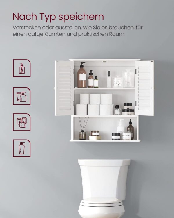 VASAGLE Badezimmerschrank verstellbarer Einlegeboden, Lamellentüren, offenes Fach