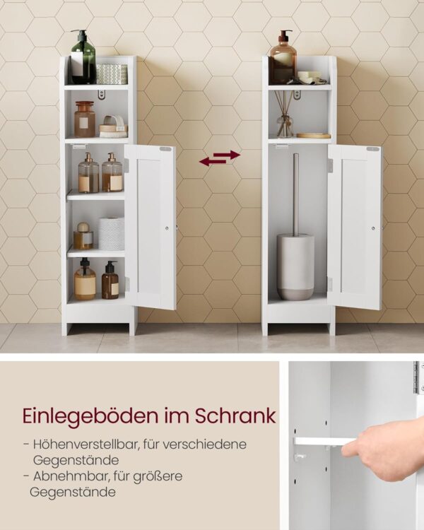 VASAGLE Badschrank, schmales Badregal, verstellbare Ablagen, platzsparend, weiß